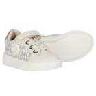 Girls Ivory & Gold Logo Trainers, 1, hi-res