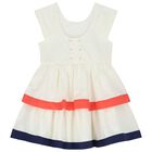 Girls White Bow Dress, 1, hi-res