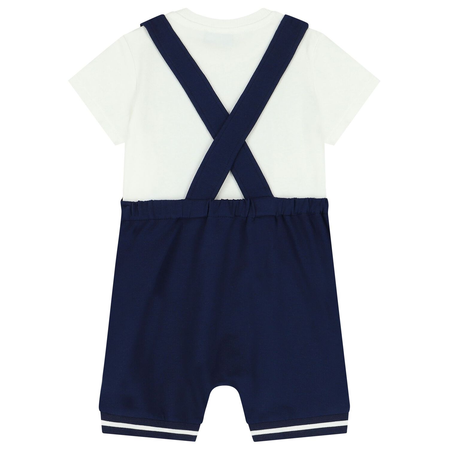 White & Navy Blue Teddy Bear Logo Dungaree Set, 1, hi-res