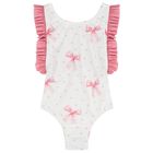 Girls White & Pink Bow Swimsuit, 1, hi-res