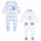 Baby Boys White & Blue Babygrow Sets White & Blue Babygrow Set, 3, hi-res