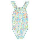 Girls Aqua Pineapple Swimsuit, 1, hi-res