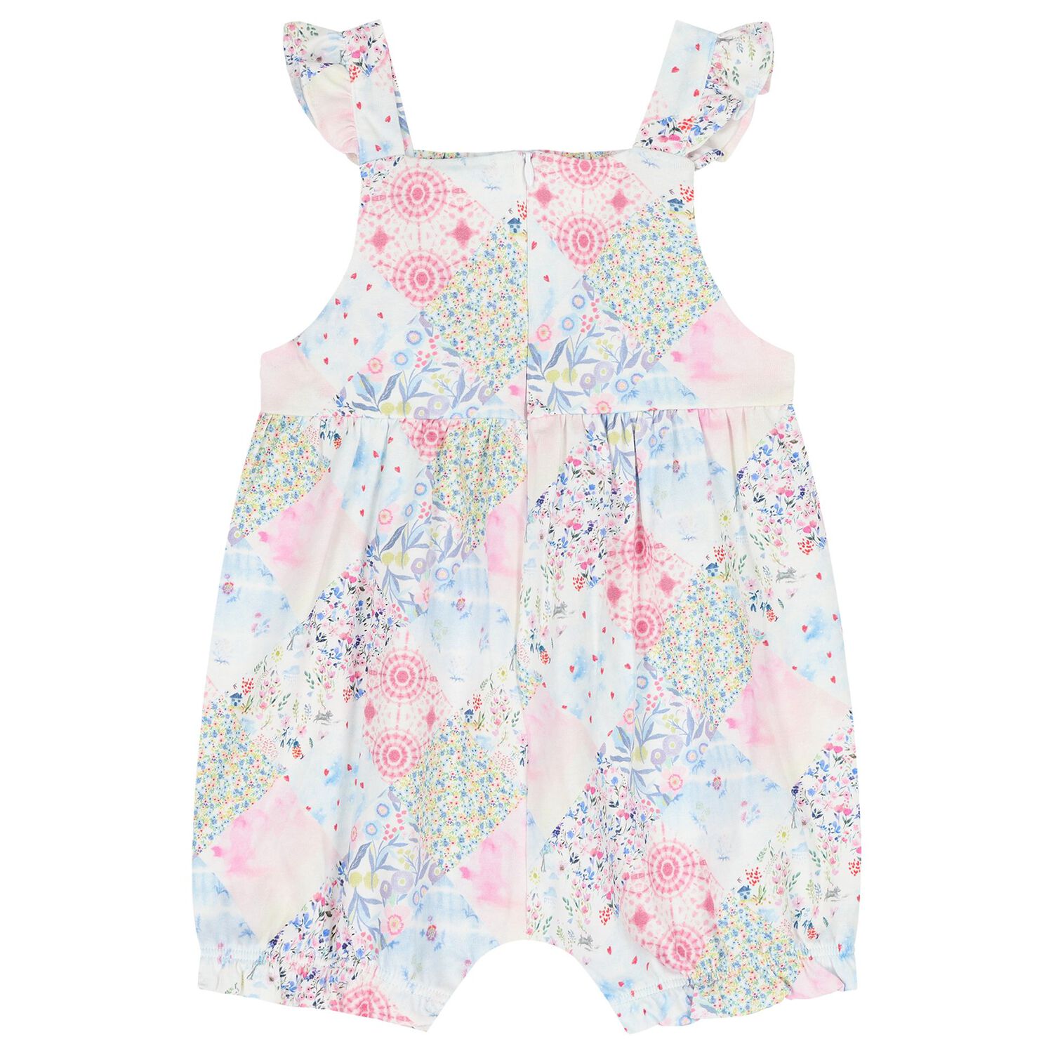 Baby Girls Pink Floral Shirred Romper, 1, hi-res