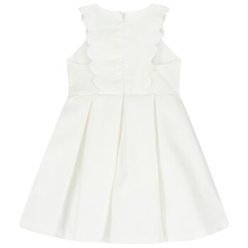 Girls White Scalloped Bow Dress