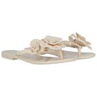 Girls Beige Logo Flower Flip Flops, 1, hi-res