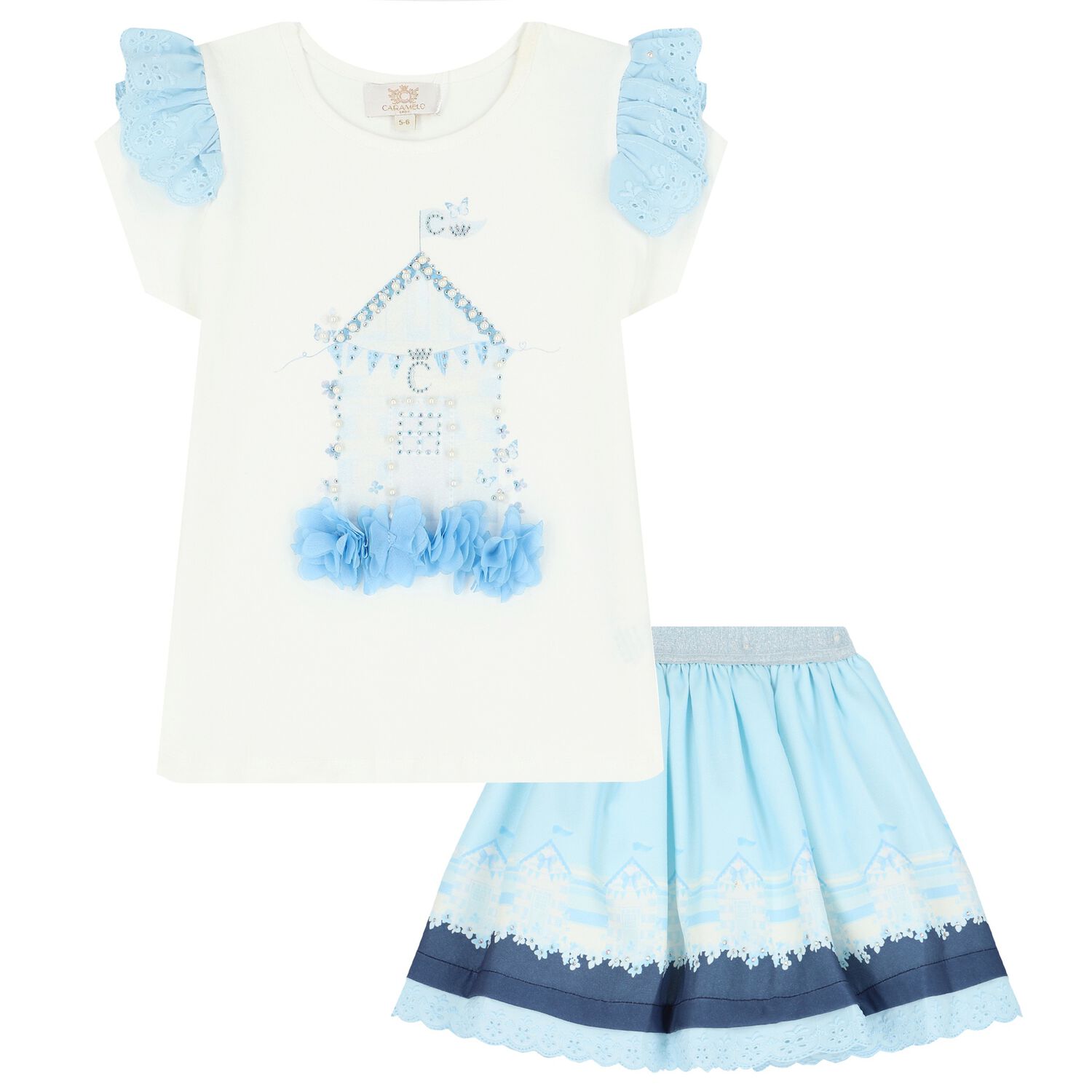Girls Blue & White Broderie Anglaise Skirt Set, 2, hi-res image number null