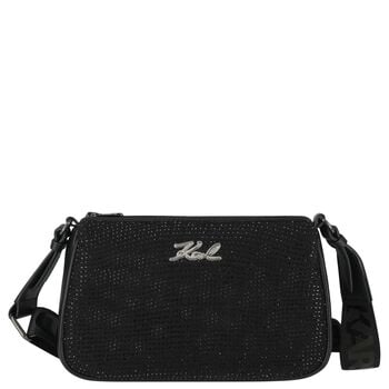 Girls Black Embellished Logo Handbag