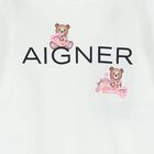 Baby Girls White Teddy Bear Logo Babygrow, 1, hi-res