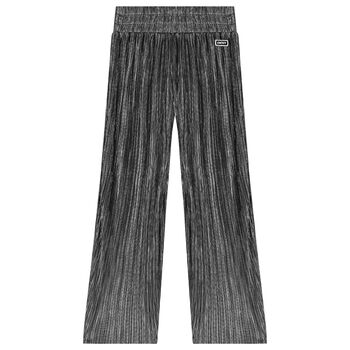 Girls Silver Plissé Logo Trousers