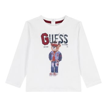 Baby Boys White Teddy Bear Logo Long Sleeve Top
