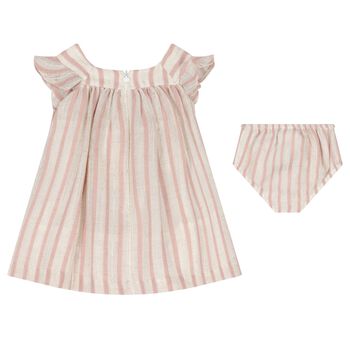 Baby Girls Pink, Beige & Gold Striped Dress Set