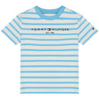 Blue & White Striped Logo Baby Shorts Set, 1, hi-res