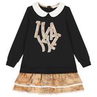 Girls Black & Beige Geo Map Dress, 2, hi-res