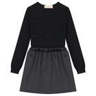 فستان بالشعار باللون الأسود للبنات, 1, hi-res