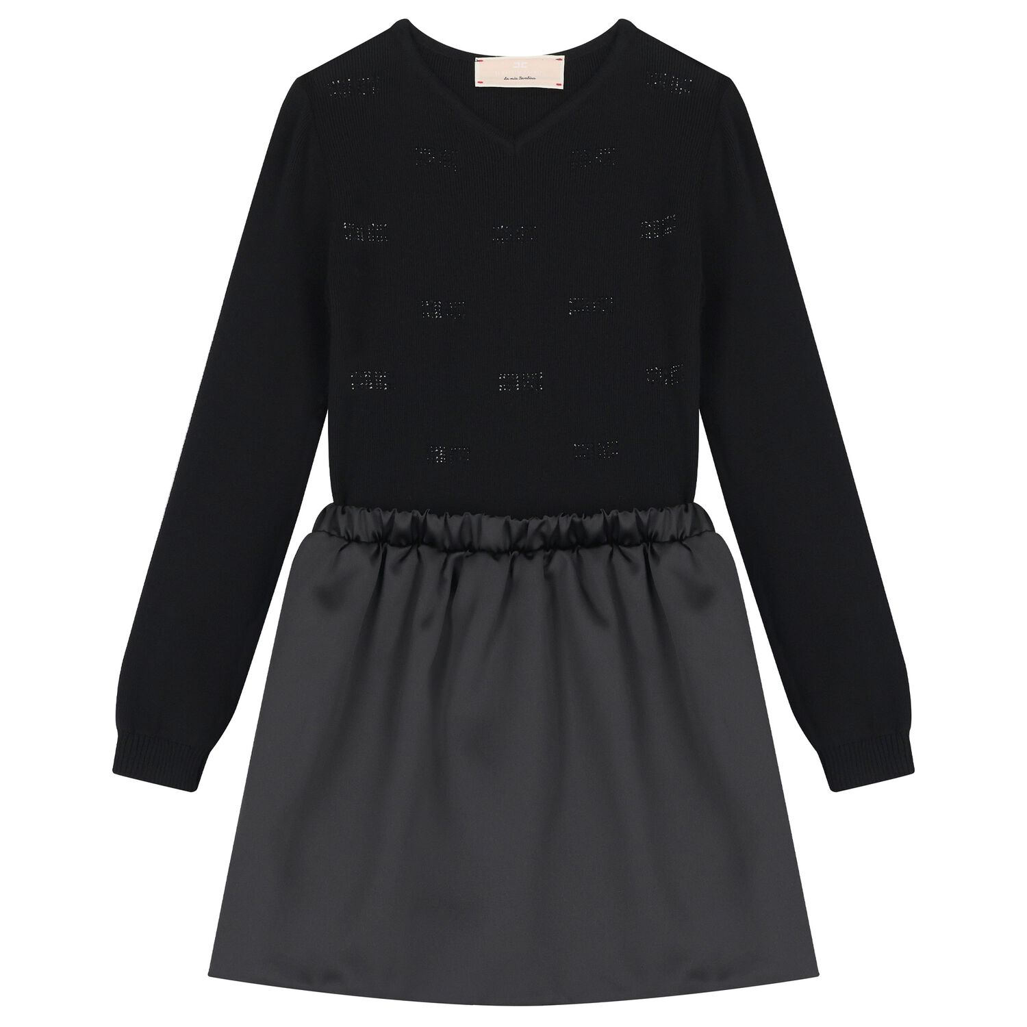 فستان بالشعار باللون الأسود للبنات, 1, hi-res