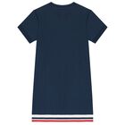 Girls Navy Blue Teddy Bear Logo Dress, 2, hi-res