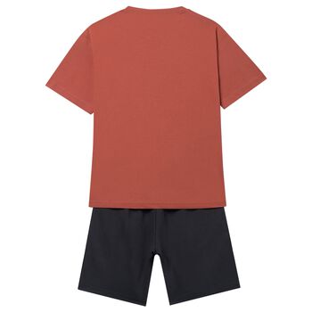 Boys Orange & Black Shorts Set