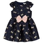 Girls Navy Blue Unicorn Jacquard Dress, 3, hi-res