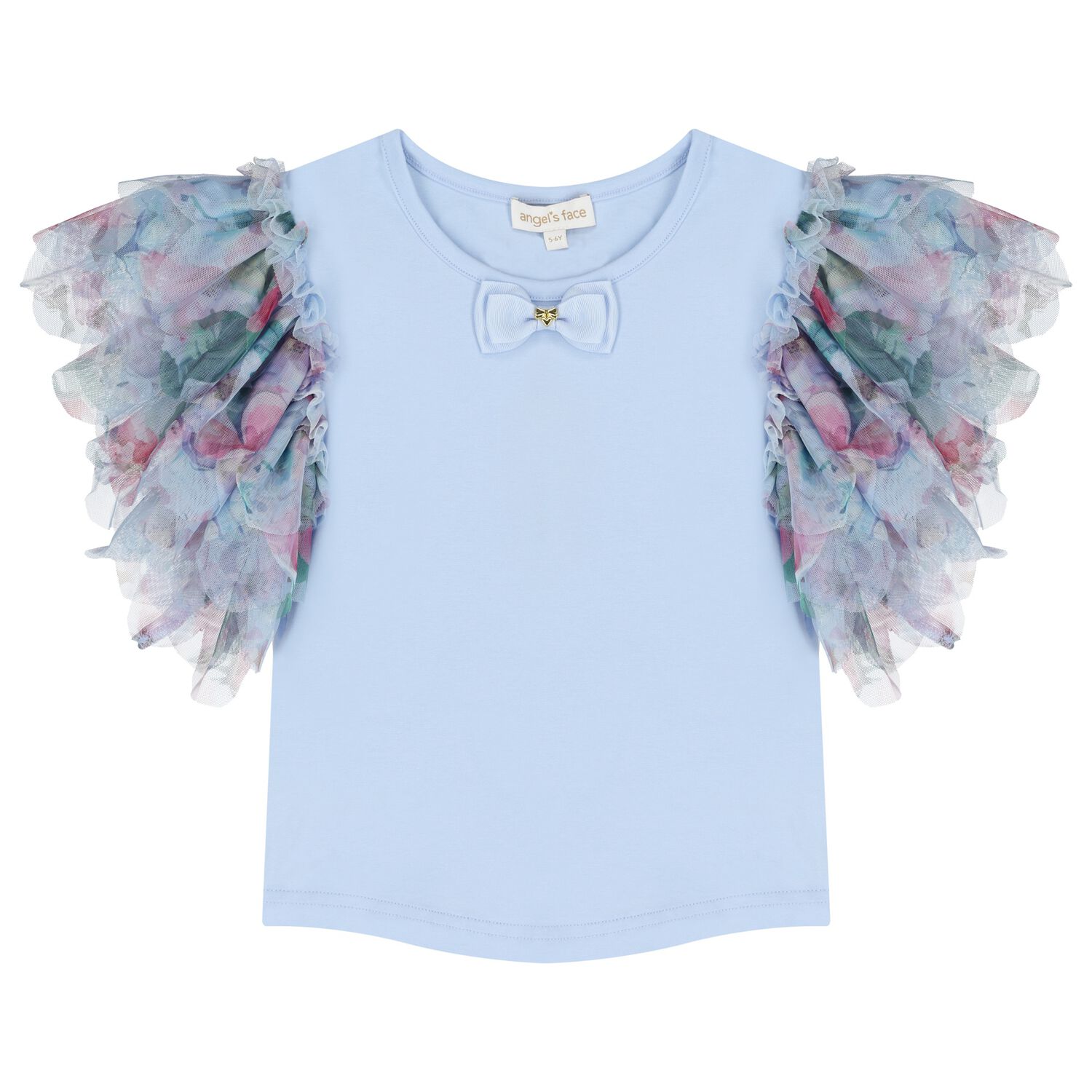 Girls Blue Floral Tulle Top, 1, hi-res