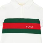 Younger Girls White Web Striped Polo Dress, 1, hi-res