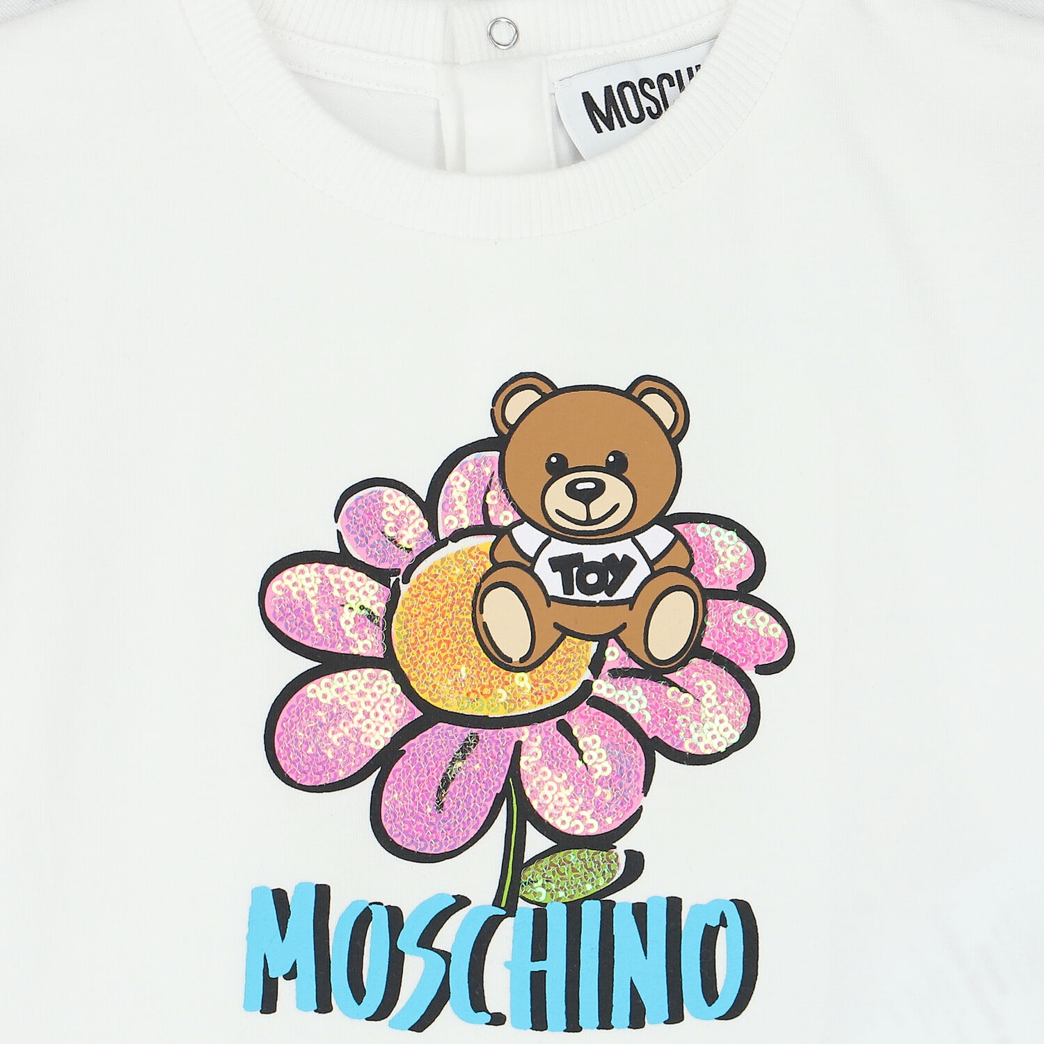 طقم شورت بشعار تيدي باللون الأبيض والوردي للبنات, 1, hi-res