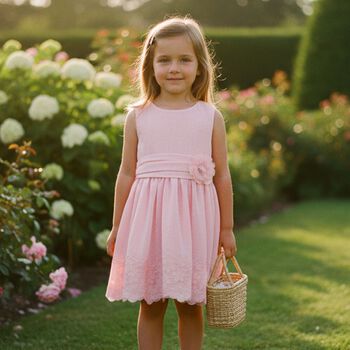 Girls Pink Floral Lace Dress