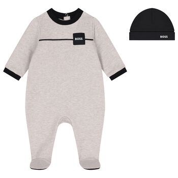 Baby Boys Grey & Black Logo Babygrow Set