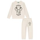 Boys Beige Elephant Logo Tracksuit, 1, hi-res