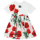 Girls White & Red Poppy Dress, 1, hi-res