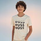 تيشيرت أولاد بالشعار باللون البيج, 2, hi-res