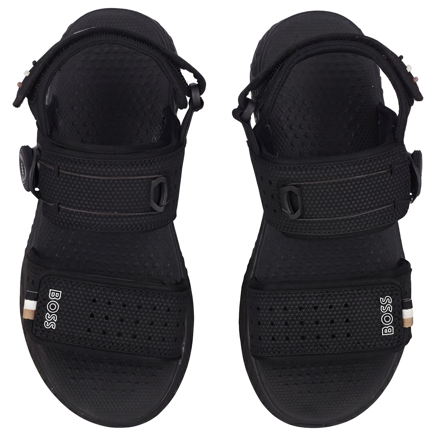 Boys Black Logo Sandals, 1, hi-res