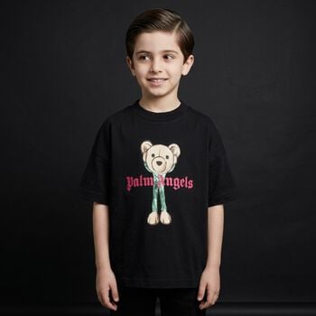 Boys Black Teddy Bear Logo T-Shirt
