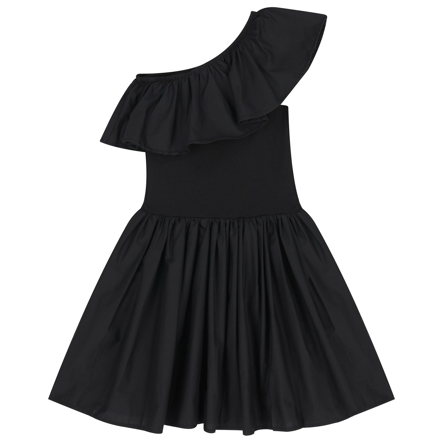 Girls Black Ruffled Dress, 1, hi-res