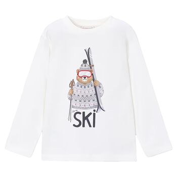 Boys Ivory Bear Long Sleeve Top