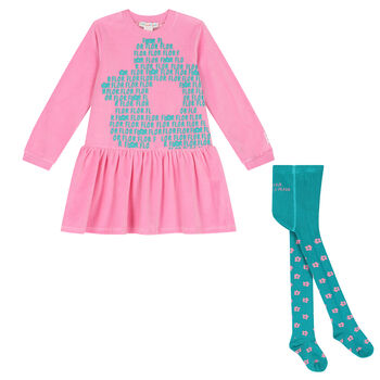 Girls Pink & Green Dress Set