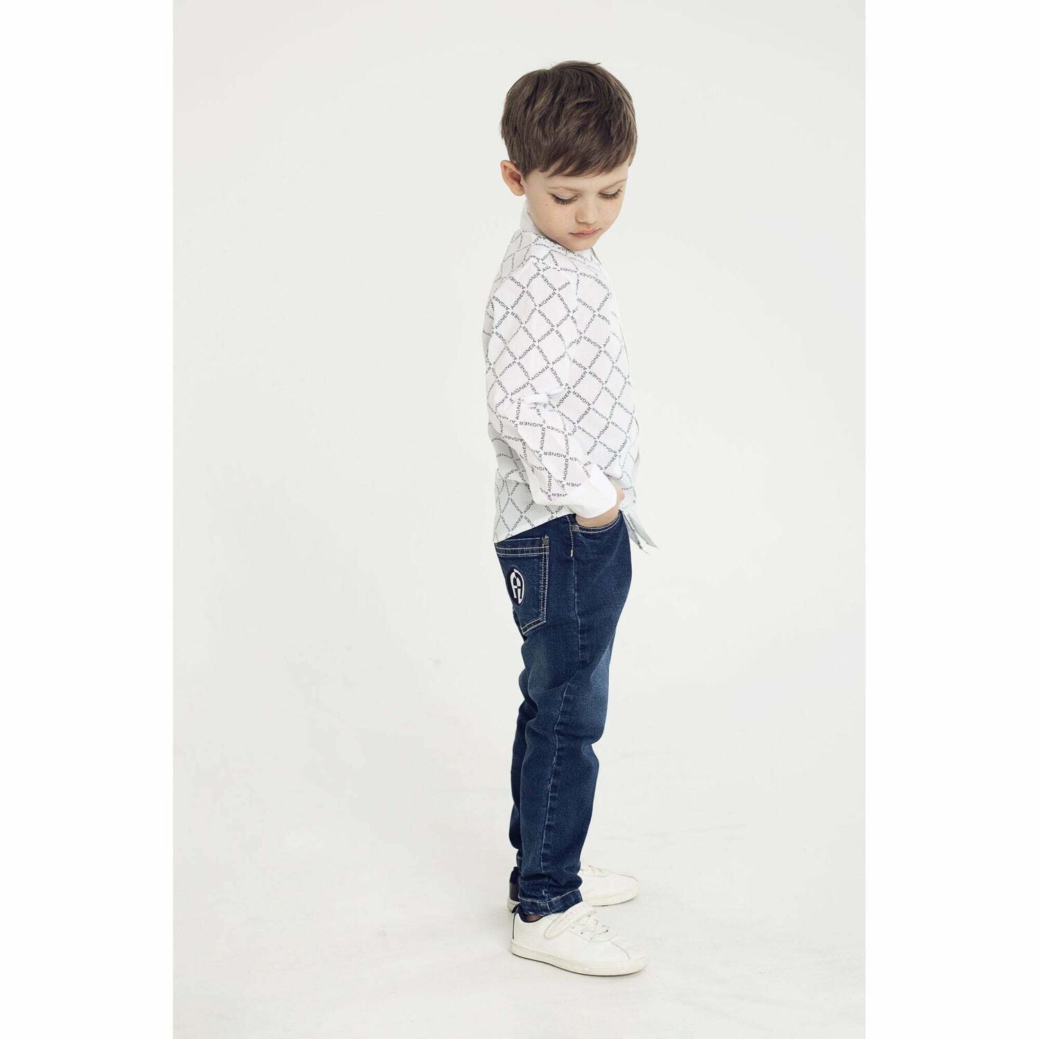 Boys Blue Denim Logo Jeans, 1, hi-res