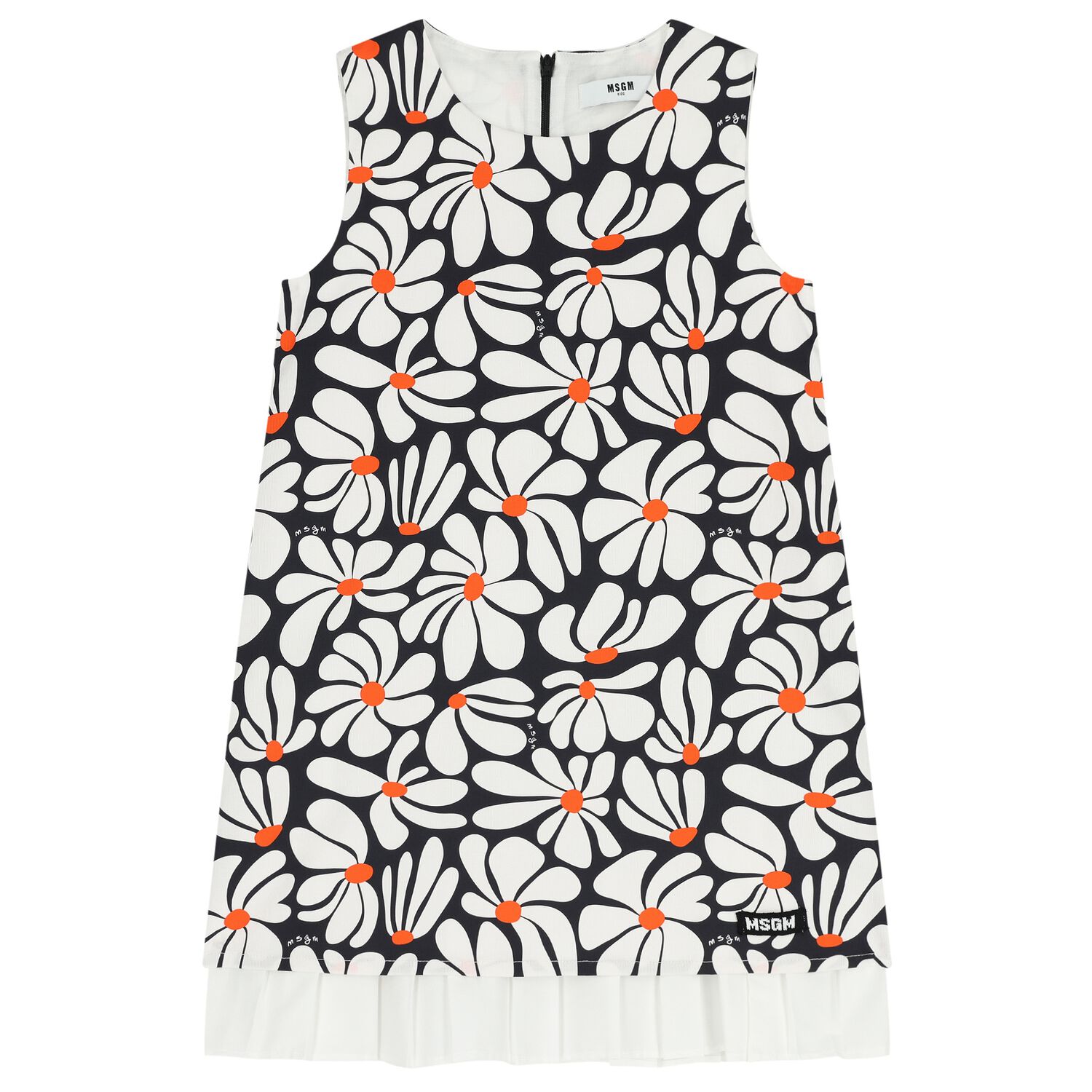 Girls White & Black Floral Canvas Dress, 1, hi-res