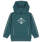 Boys Green Logo Hooded Top, 1, hi-res
