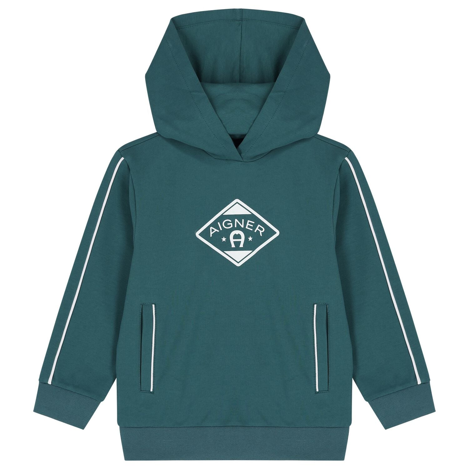 Boys Green Logo Hooded Top, 1, hi-res