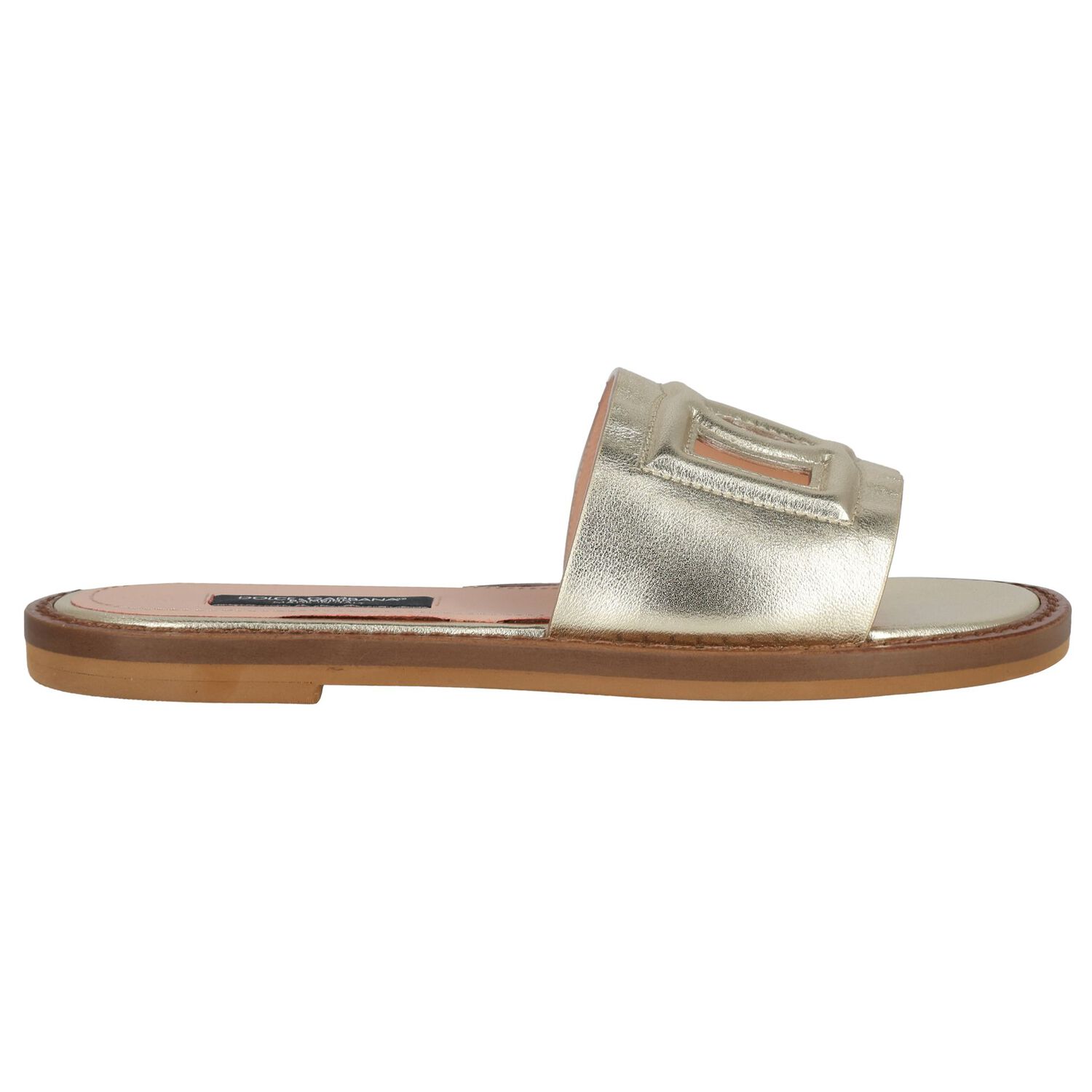 Girls Beige & Gold Logo sandals , 1, hi-res