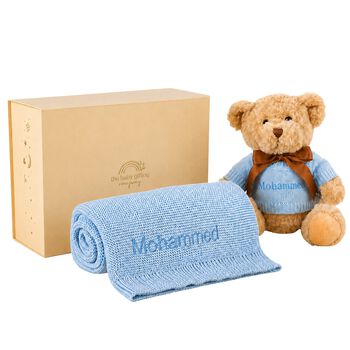 Boys Blue Personalised Teddy Baby Gift Set