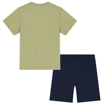 Boys Green & Navy Dinosaur Shorts Set