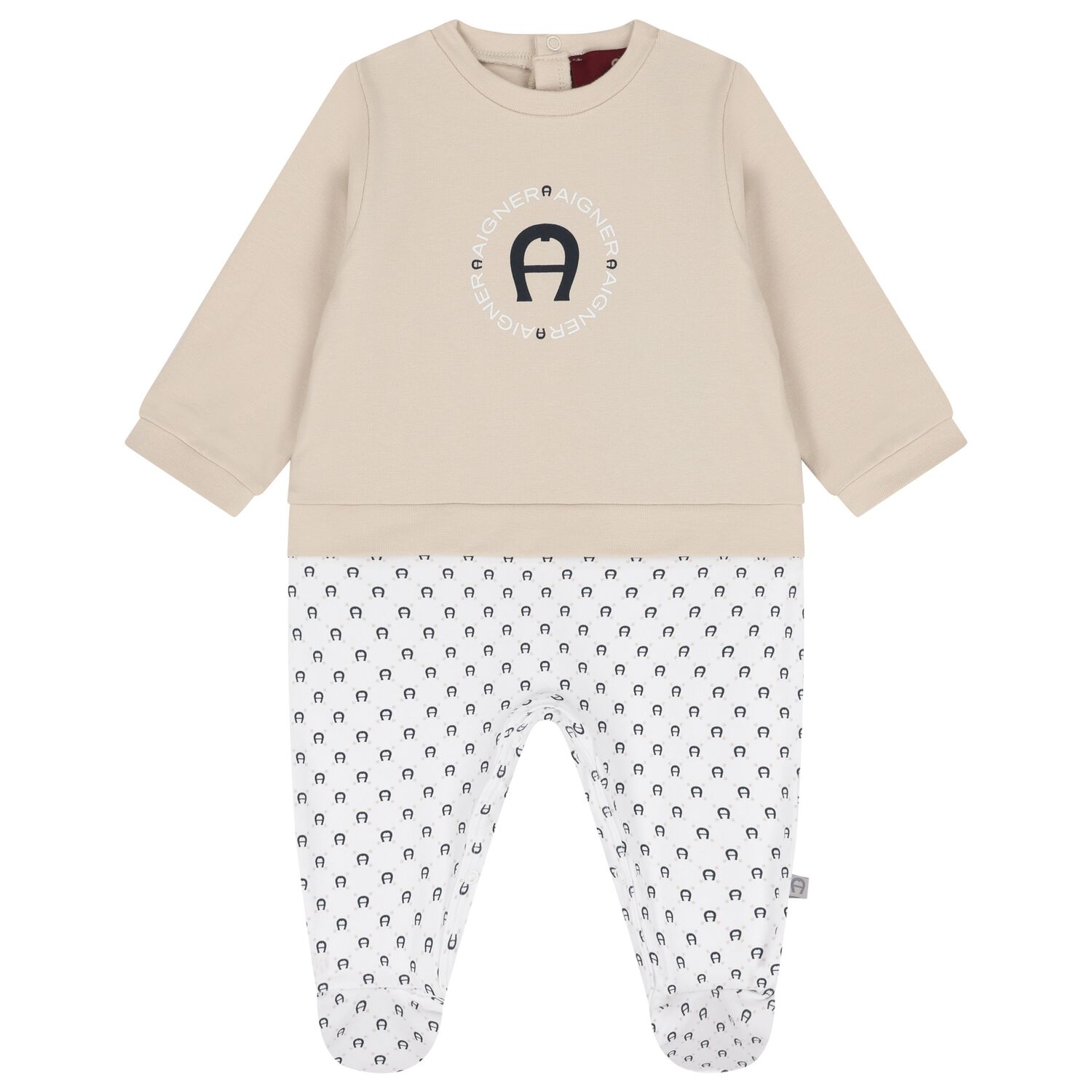 Baby Boys Beige & White Logo Babygrow, 1, hi-res
