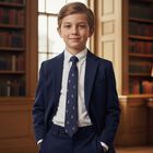 Boys Navy Blue Logo Necktie, 1, hi-res