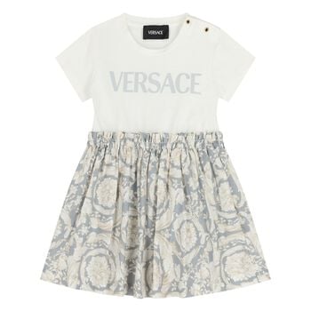 فستان أبيض ووردي وأسود للفتيات الصغيرات