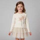 Girls Beige Flower Long Sleeve Top, 1, hi-res