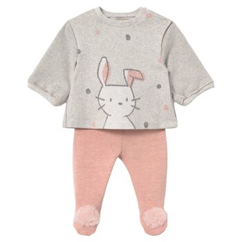 Baby Girls Grey & Pink Bunny 2 Piece Babygrow