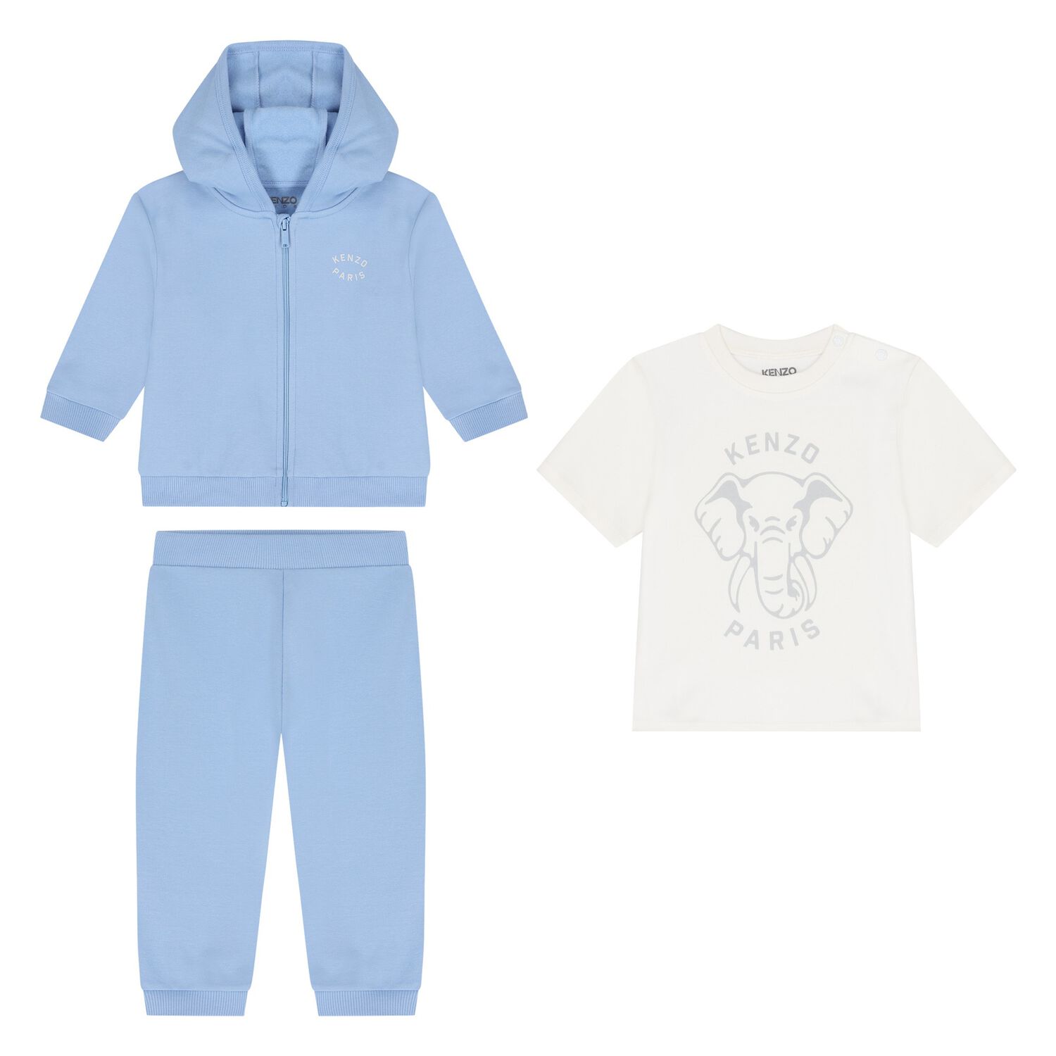 Baby Boys Blue & White Elephant Logo Tracksuit Set, 2, hi-res