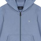 Boys Blue Logo Hooded Zip Up Top, 1, hi-res