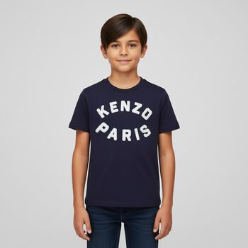 تي شيرت بالشعار باللون الكحلي